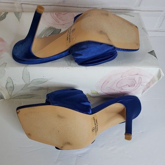 Pretty Lulus Blue Satin Fabric Square Toe Stiletto Heels Sandals womens size 6 - Picture 7 of 8